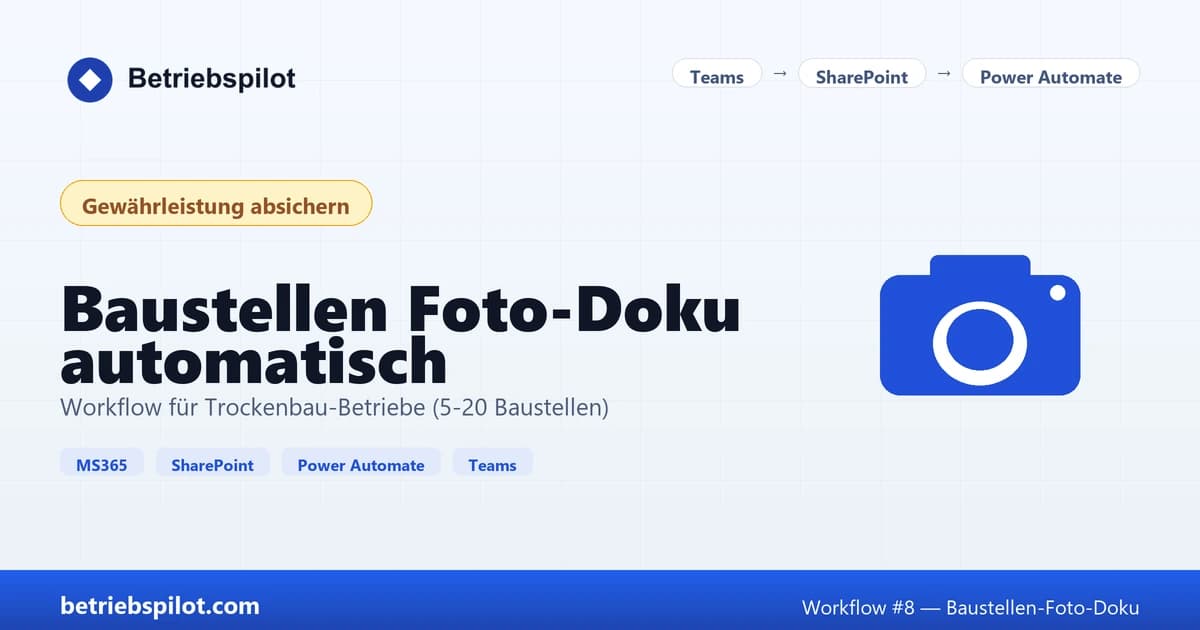 Cover-Grafik Workflow Baustellen-Foto-Dokumentation für Trockenbau-Betriebe mit SharePoint Power-Automate Teams