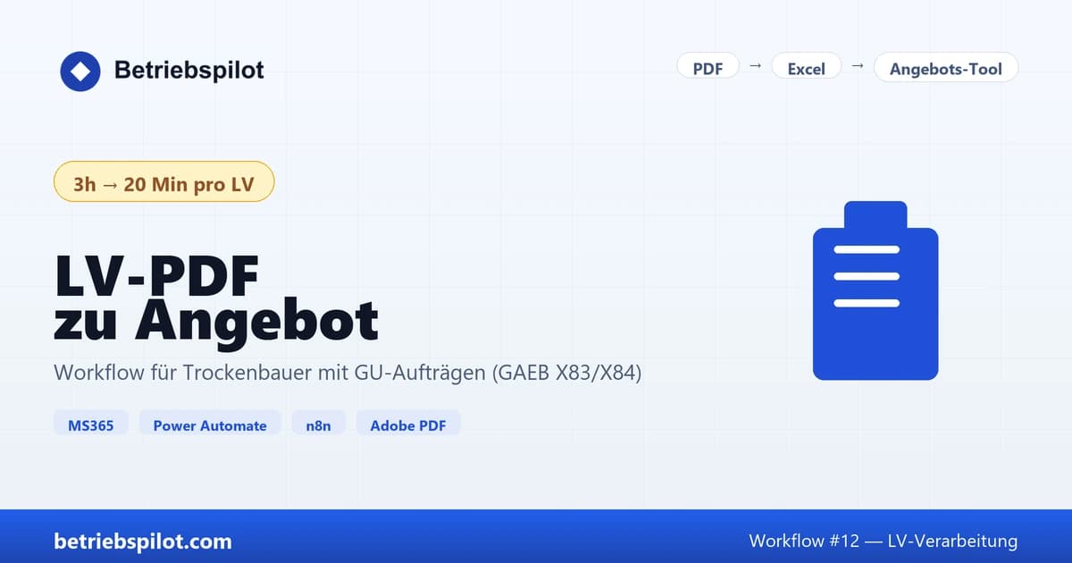 Cover-Grafik Workflow LV-PDF zu Angebot für Trockenbauer mit GAEB-Format und Power Automate